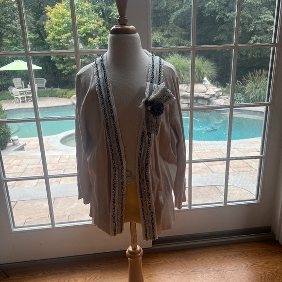 White House Black Market Sweaters - White House Black Market Beige Cardigan With Animal Print Detail Women's Size L